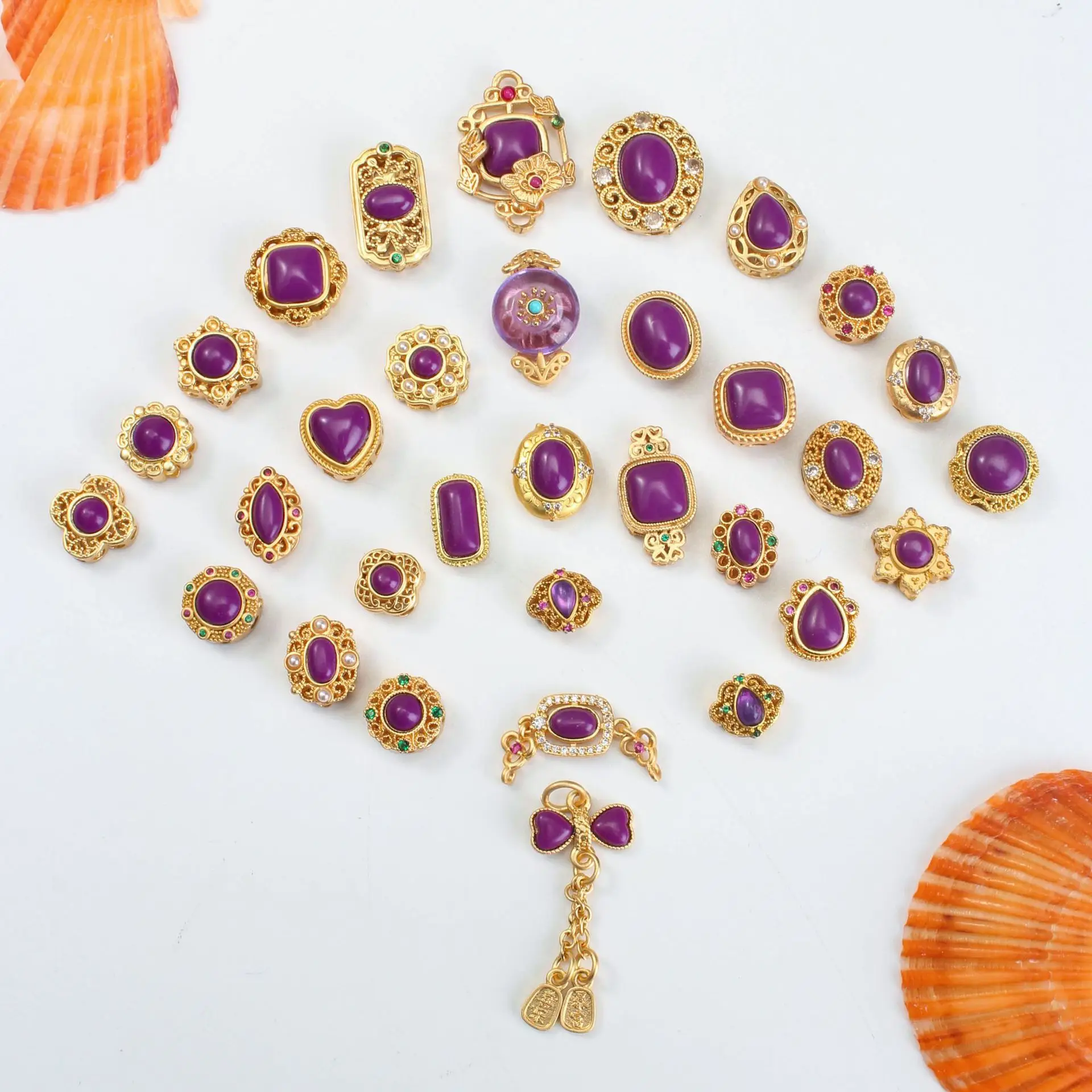 

8pcs Copper Gold-plated Inlaid Imitation Amethyst Multi-pass Beads DIY Necklace Bracelet Jewelry Accessories Beading Material