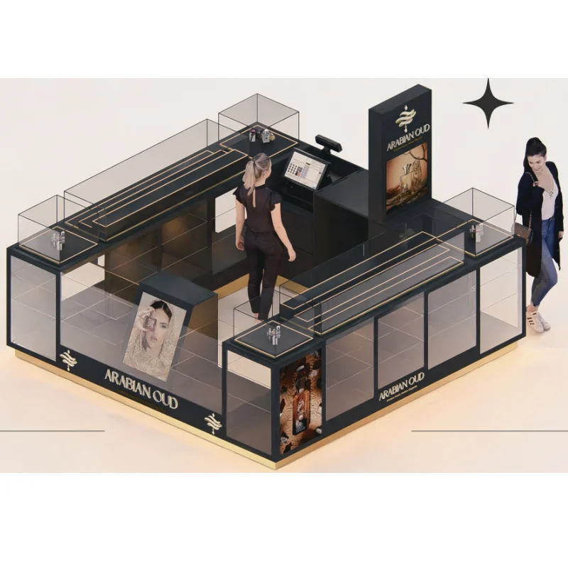 

Customized. glass perfume display cabinet makeup display counter cosmetic showcase with LED lighting perfume Display kiosk desig