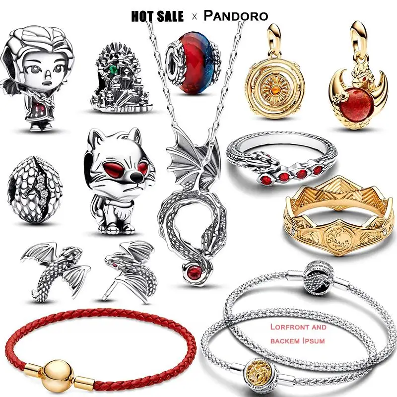 Colgante de plata 2024 con cuentas, compatible con pulsera Pandora Original, Juego de tronos, conjunto de serie Diy Direwolf, a la moda, novedad de 925