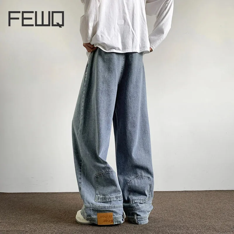 

FEWQ Personalized Male Jeans Reverse Loose Men's Casual Men's Fashion Tide 2024 Summer Pockets High Street Straight 24X9024