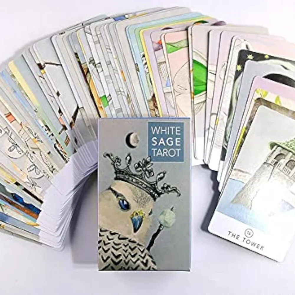 

White Sage Tarot Deck, A Pocket-Sized 78-Card Deck 10.3*6cm Featuring Charming Animal Art & Nature-Inspired Minimalist Design