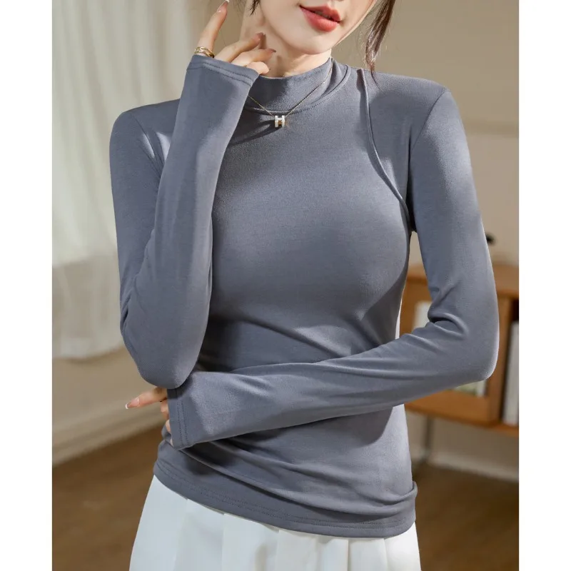 

Three dimensional line thin velvet cotton thread base shirt for women's autumn and winter new thin long sleeved T-shirt