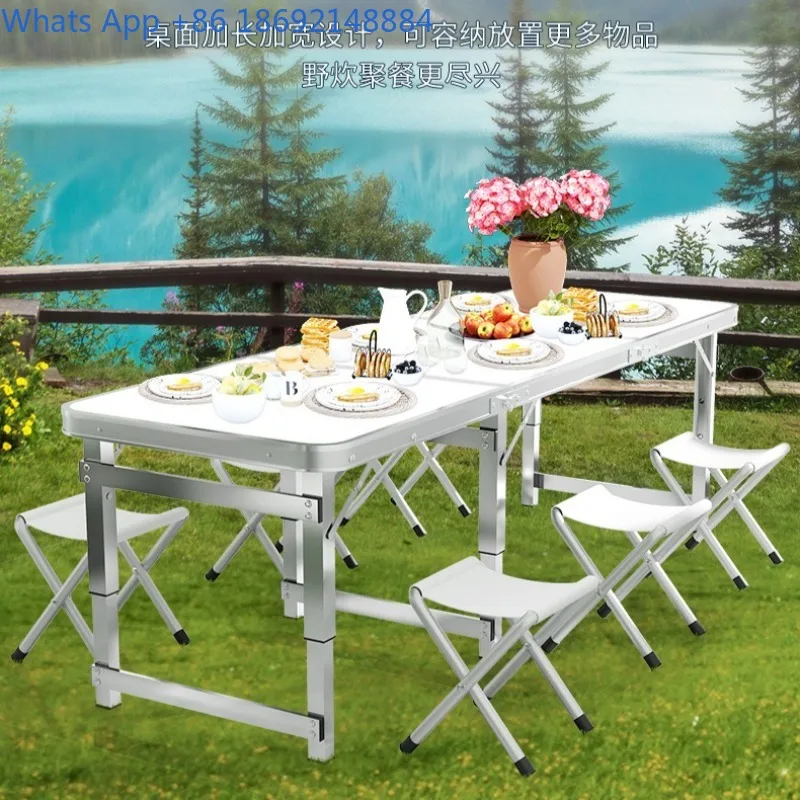 

Aluminum Alloy Portable Stall Table Simple Camping BBQ Picnic Table and Chairs Activity Table Stool Exhibition