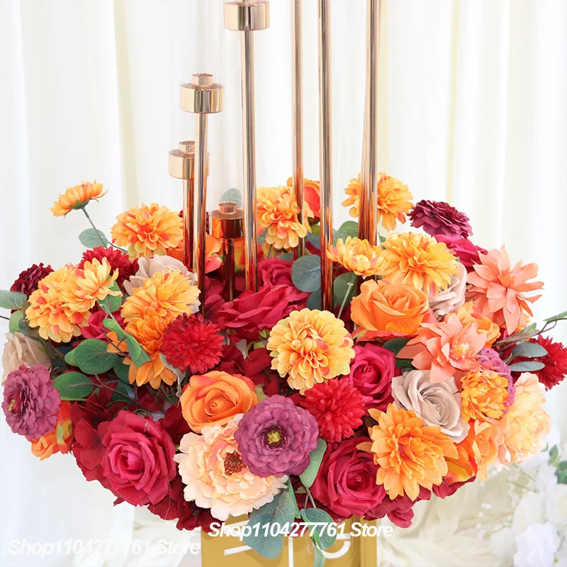 Rosa-weiß-burgunderfarbenes Rosen-Kunstblumenarrangement, Hochzeitstisch-Mittelstück, Blumenstrauß, Party-, Bankett- und Bühnendekoration. – Detail 9