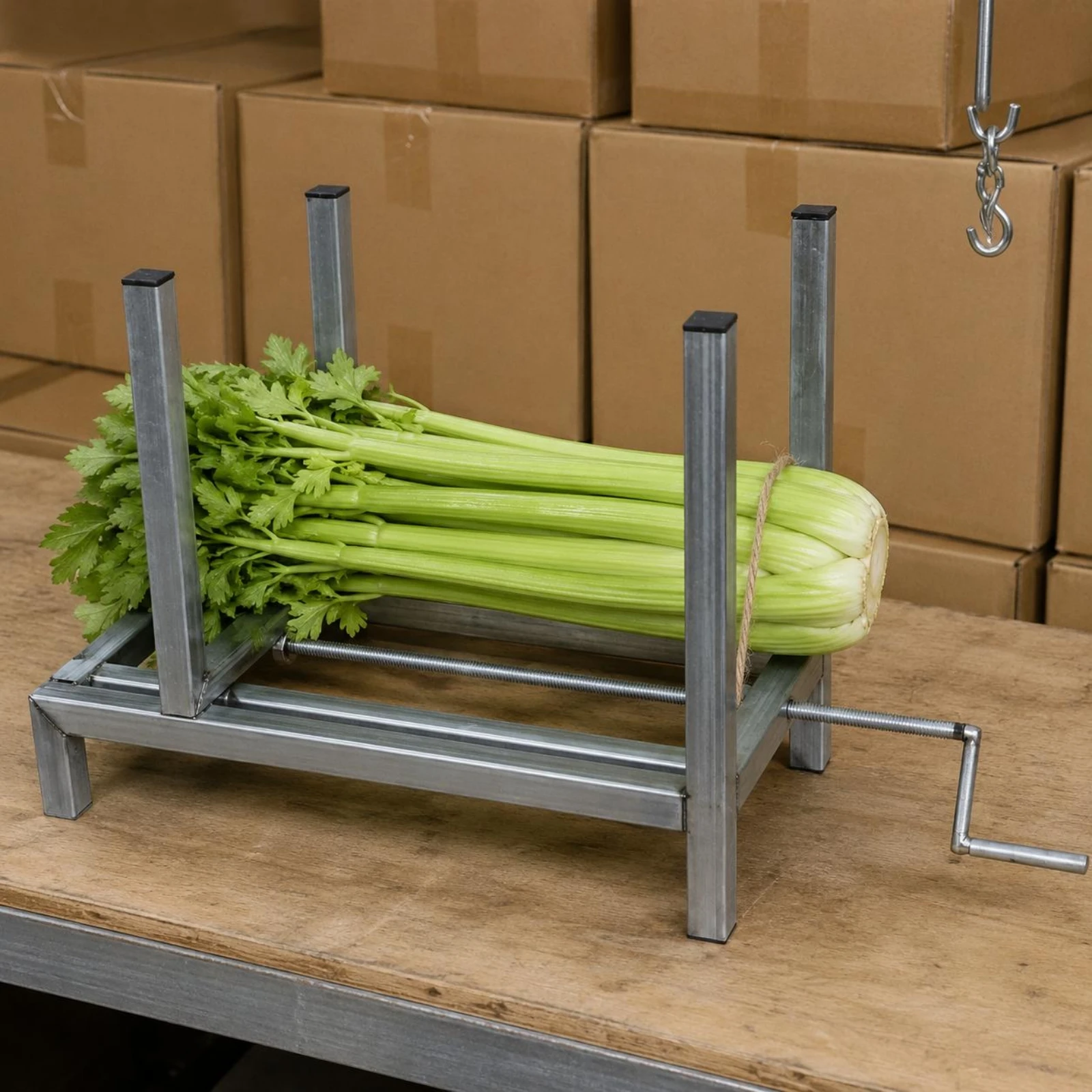 

Adjustable Vegetable Tying Rack Sliding Support Metal Vegetable Bundler Crank-Adjust Bundling Stand Cylindrical Steel