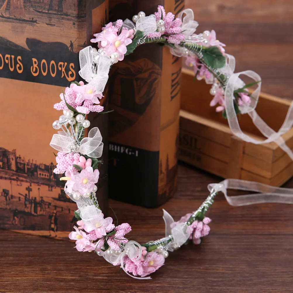 

Pink Flower Headband Elegant Simulation Flower Crown For Women Fairy Party Graduation Birthday Festival Wear Hair