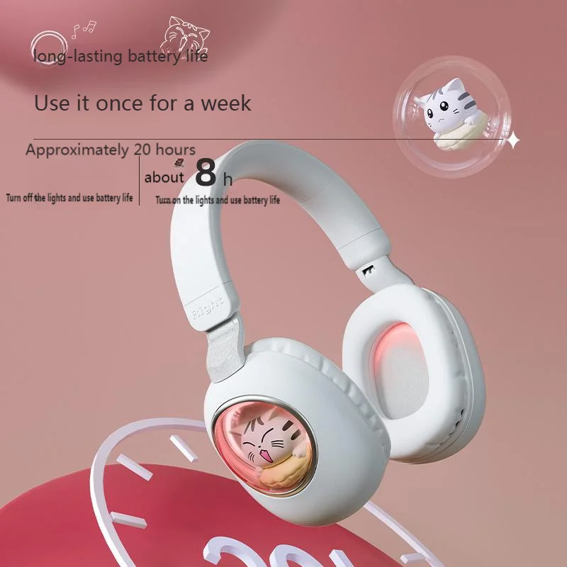 

Cute Cat Wireless Headset LED Ambient Light Bluetooth/Wired Dual-Mode Playback Girls Bluetooth Headphones Bluetooth 5.1 Earphone
