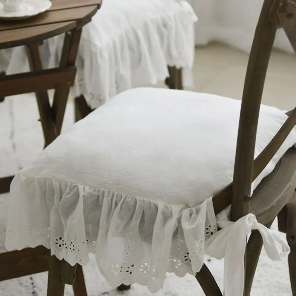 Simple Lace-trimmed French Chair Back Cover Ruffle White Chair Cushion Cotton Hollow Design Chair Backrest Cover Wedding