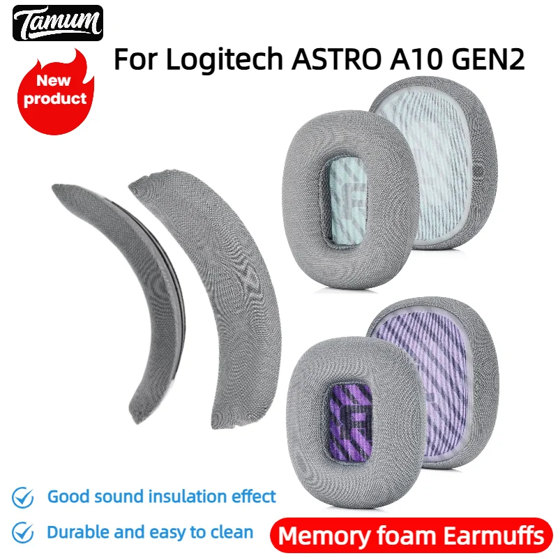 

TAMUM Soft Foam Protein Leather Ear Pads /Head beam cushion For Logitech ASTRO A10 GEN2 Headset Earmuffs Repairing Parts