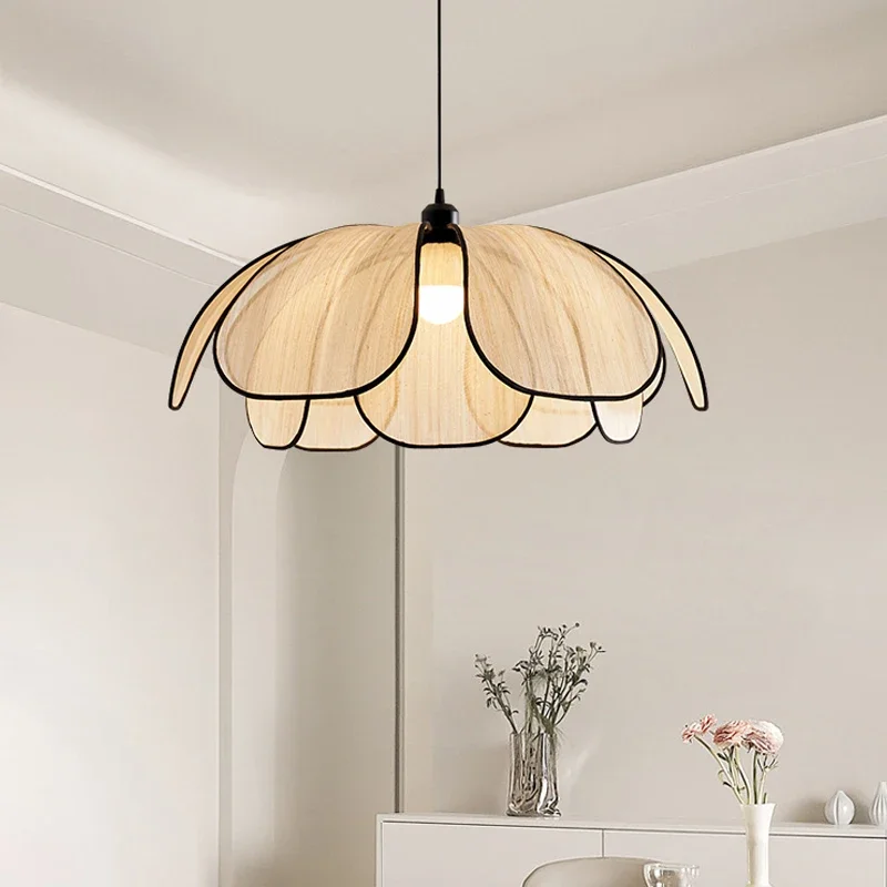 Vintage Rattan Flower Petal Pendant Lights Lustre for Living Dining Room Teahouse Cafes Woven Chandelier Hanging Lamps  Fixtures