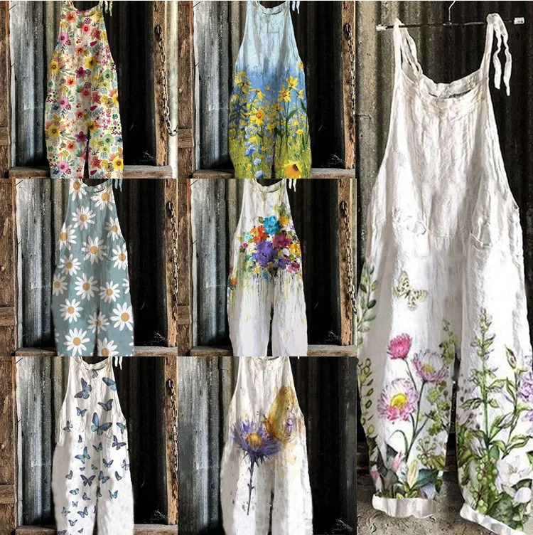 

Новая женская одежда, европейский и американский летний милый маленький свежий широкоугольный женский комбинезон в стиле ретро с принтом