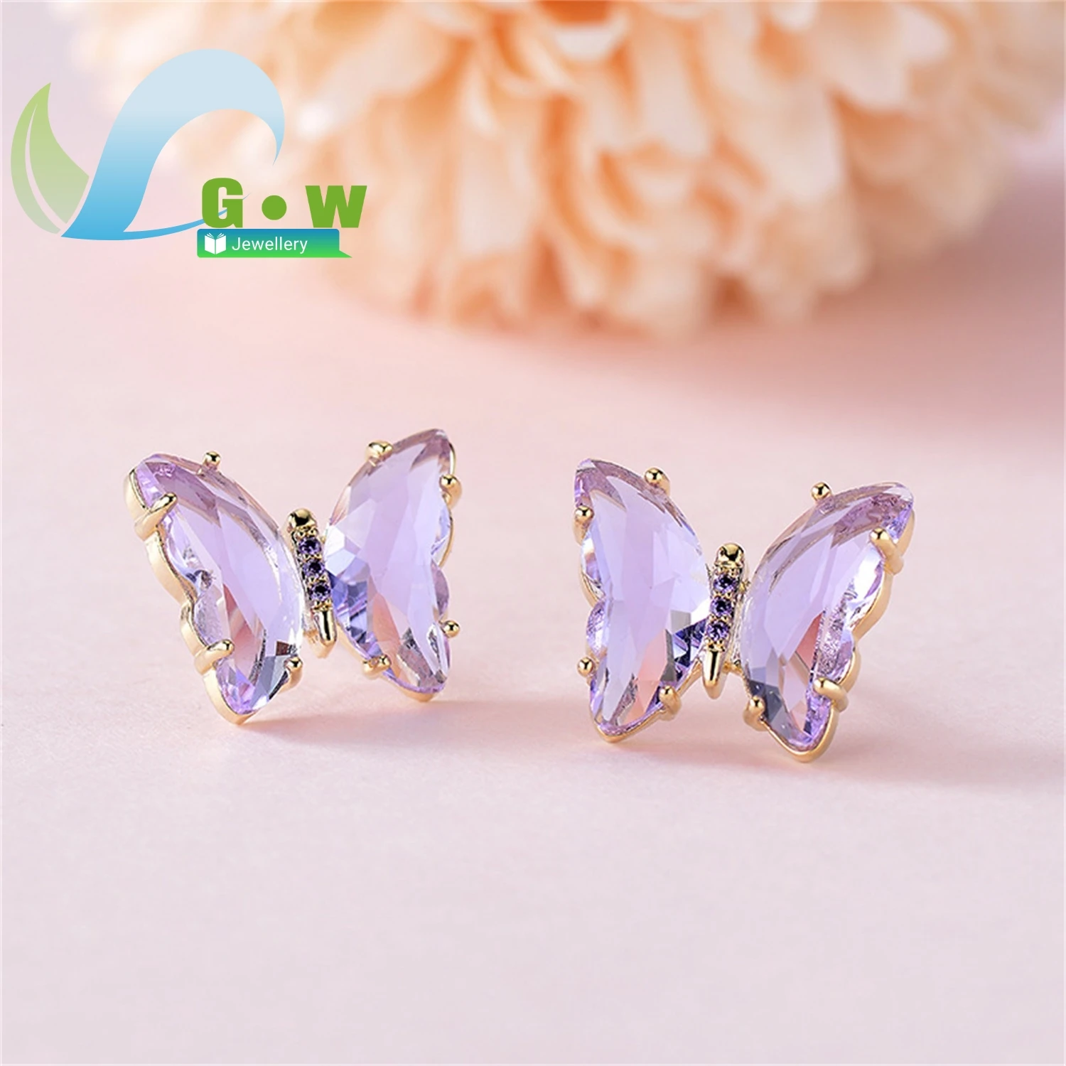 

Серьги-гвоздики в виде бабочки, летние популярные стильные красочные стеклянные хрустальные свежие серьги на складе, ювелирные изделия с бантом в японском корейском стиле