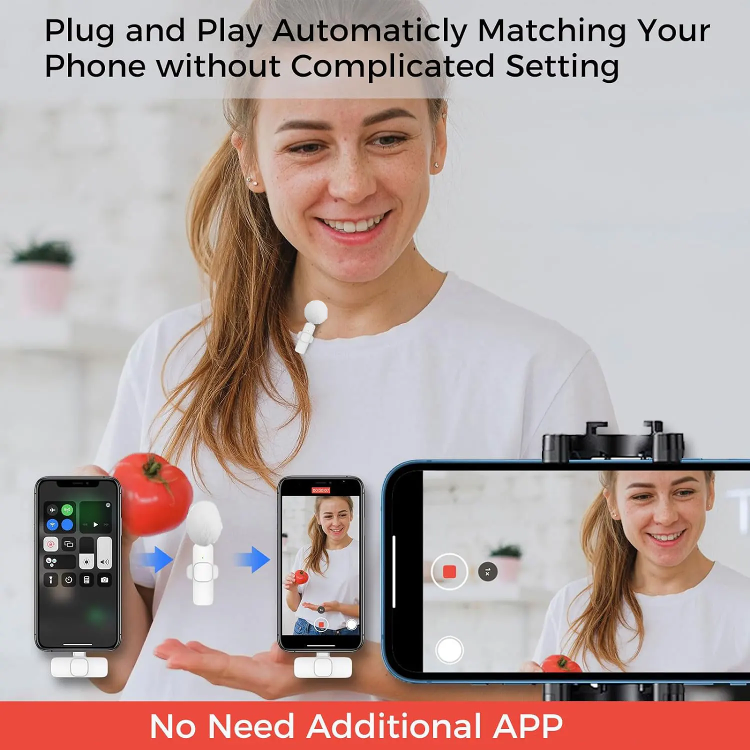 ميكروفون Lavalier اللاسلكي K60 باللون الوردي والأبيض للهواتف الذكية، ميكروفون مشبك على طية صدر السترة لتسجيل الفيديو/الصوت