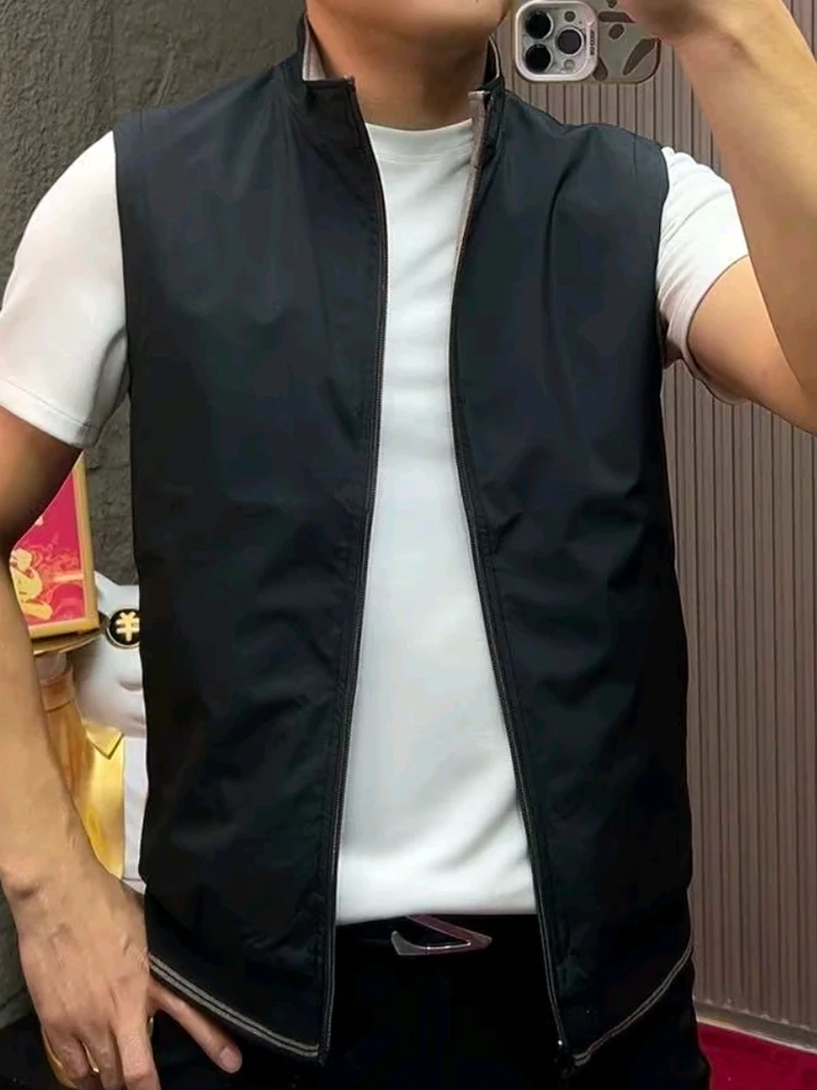 

Двусторонний носимый жилет с воротником-стойкой для мужчин, новинка весна-осень, высокое качество, модный, универсальный, деловой, европейский стиль