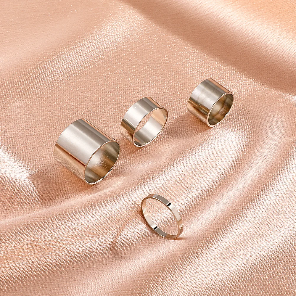 4-piece Set Stainless steel Ring Vintage Wide Geometric Rings For Women Jewelry Korean Index Finger Ring Z60