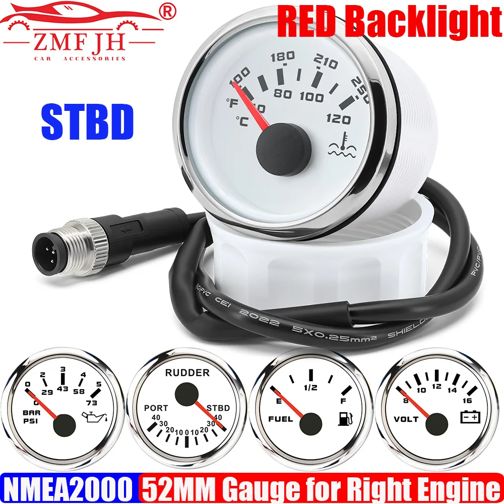 

Датчик уровня топлива и воды ZMFJH NMEA2000 STBD для правого двигателя, 52 мм, с индикатором температуры воды, давления масла, угла поворота руля, опционально с вольтметром