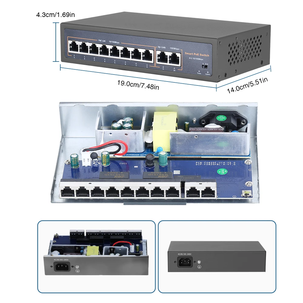 Imagem -05 - Switch Poe de Rede com 16ch 10 Mbps 100mbps Ieee 802.3 af at Câmera ip Over Ethernet ap sem Fio Sistema de Câmera Cctv 48v