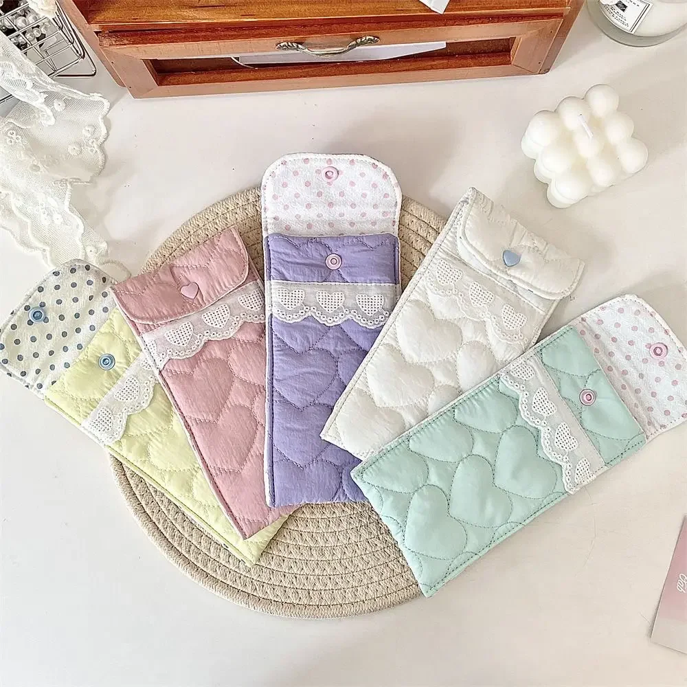 

Korean Style Cotton Glasses Storage Bag Sweet Lace Heart Lovely Eyeglasses Case Multi-Functional Eyewear Protector Lipstick Bag