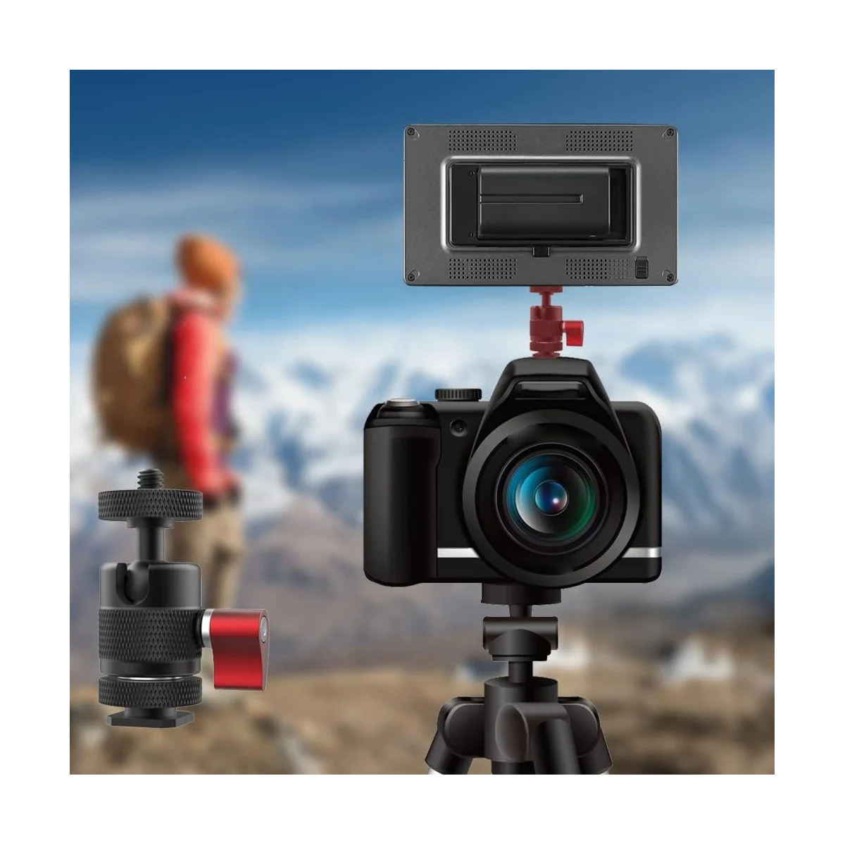 Mini Tripod Ball Head Swivel Ball Head 1/4Inch Removable Cold Shoe Mounts Adapter for DSLR Camera Monitor Camera Parts