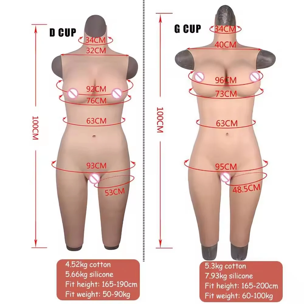 Artificial Silicone Bodysuit Fake Vagina D/G Cup Sexy Breast Forms for Crossdresser Transgender Shemale Cosplay Sissy Ladyboy