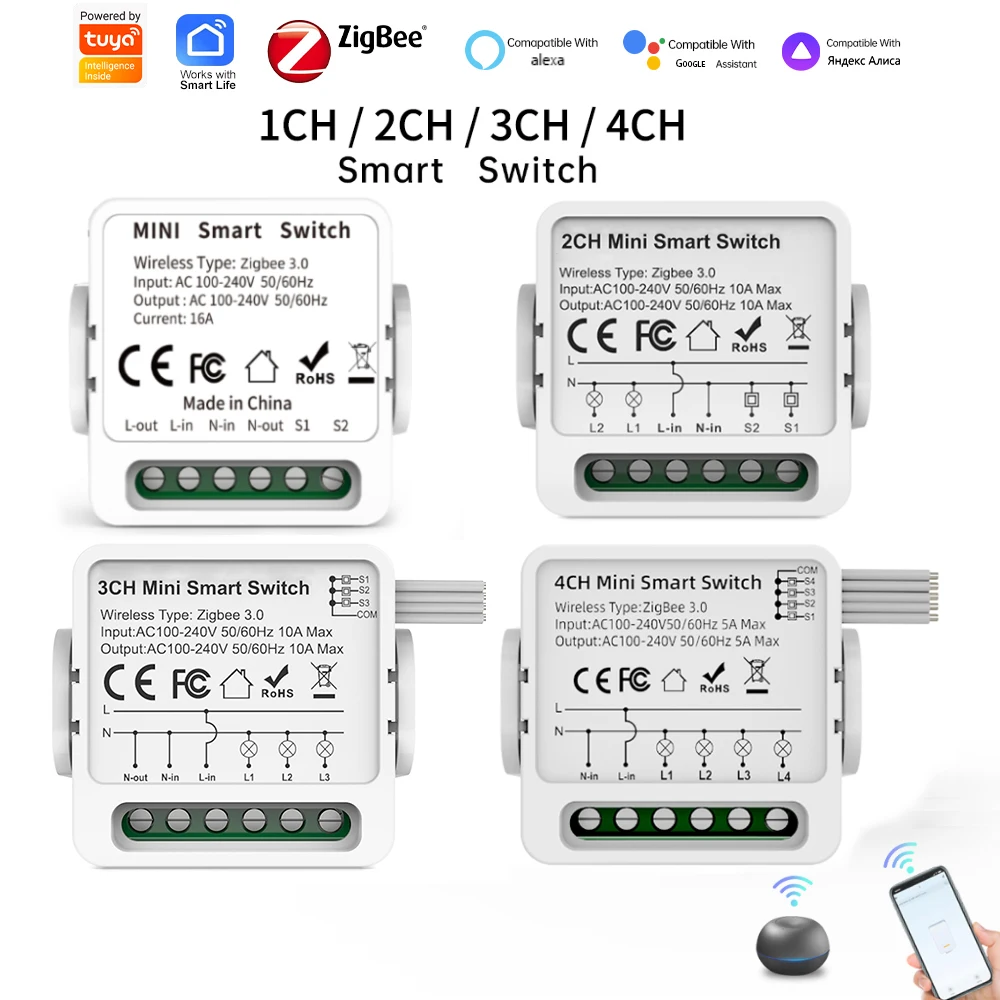 Image of Tuya ZigBee 3.0 Smart Switch Modul 1/2/3/4 Kanal 2-Wege-Steuerung Schalter mit Zeitschaltfunktion Kompatibel mit Alexa Google Home Smart Life APP