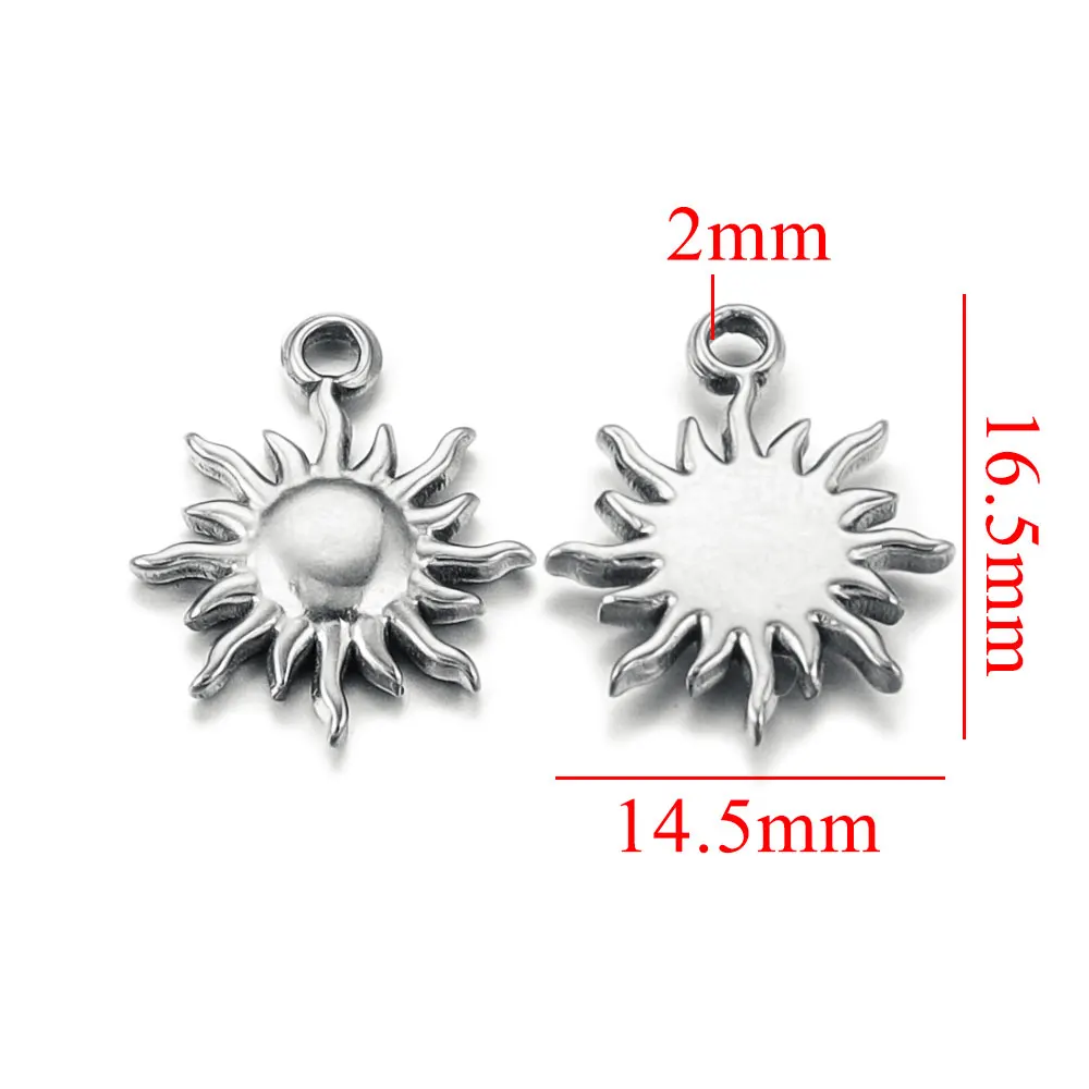 10Pcs Stainless Steel Gold-plated Small Charm Sun Flower Pendants
