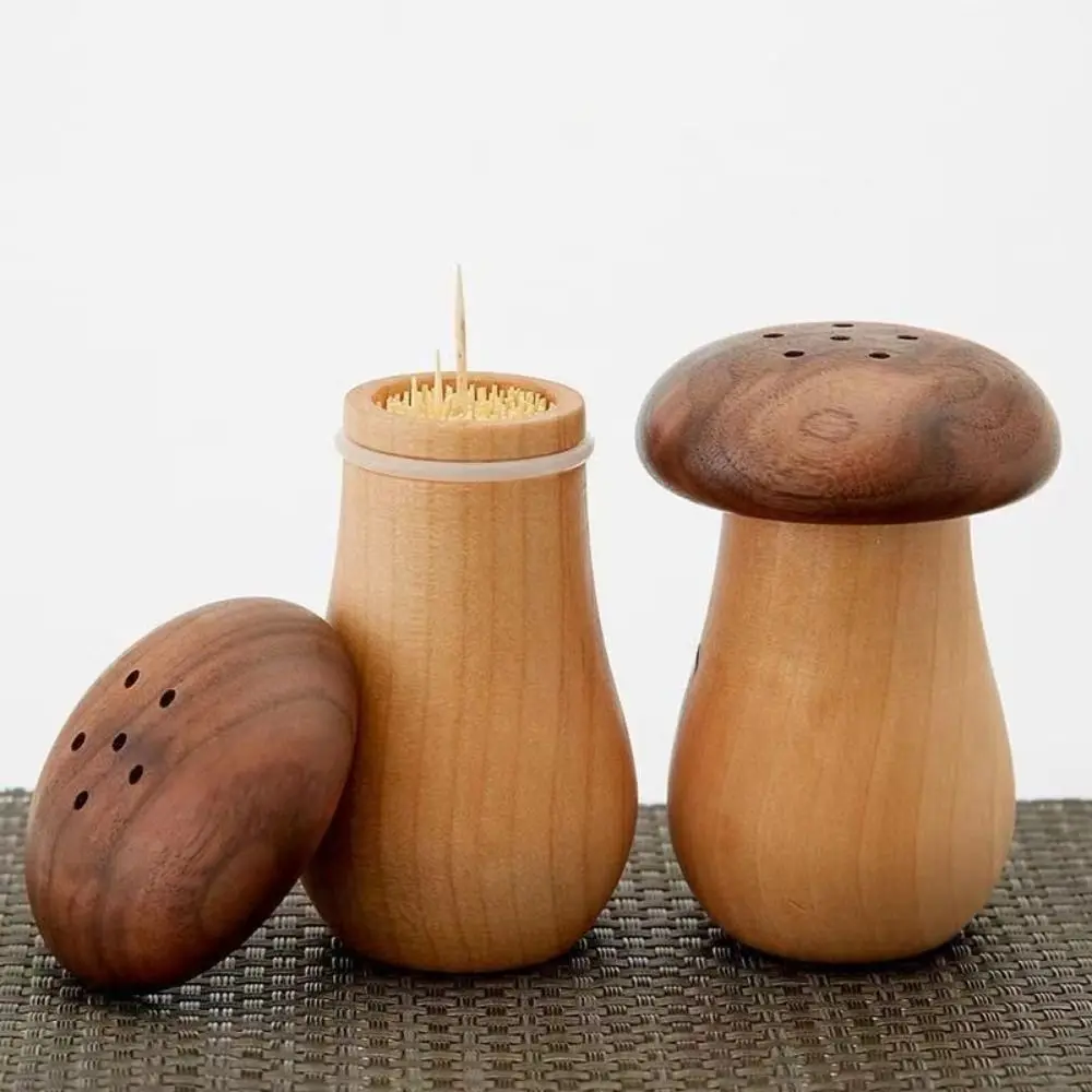 

Exquisite Mushroom Toothpick Dispenser Creative Dust-proof Toothpick Container Eco-Friendly Handmade Wooden Toothpick Box Crafts