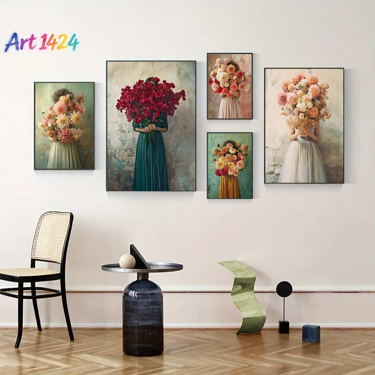 1pc frameless Modern Girl Wear Flowers Canvas Print Scandinavia Full of Force De Vie Wall Art Poster for  Living Room Bedroom