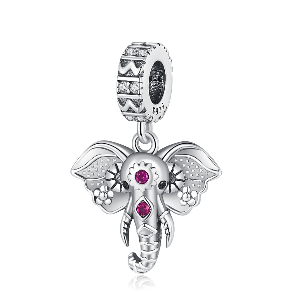 Elefante Dangle Charme Fit Pandora Pulseira, 925 Sterling Silver, Full Zircon, Colorido & Offspring, Colar Exquisite, Presente Da Jóia