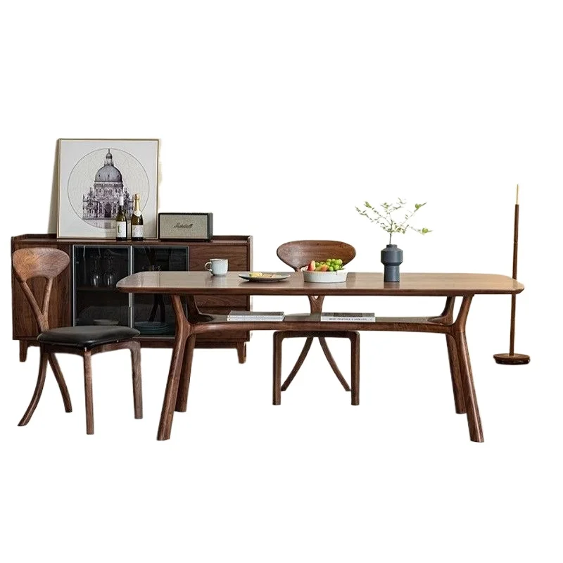 

Imported North American black walnut dining table and chair combination solid wood rectangular worktable small apartment table d