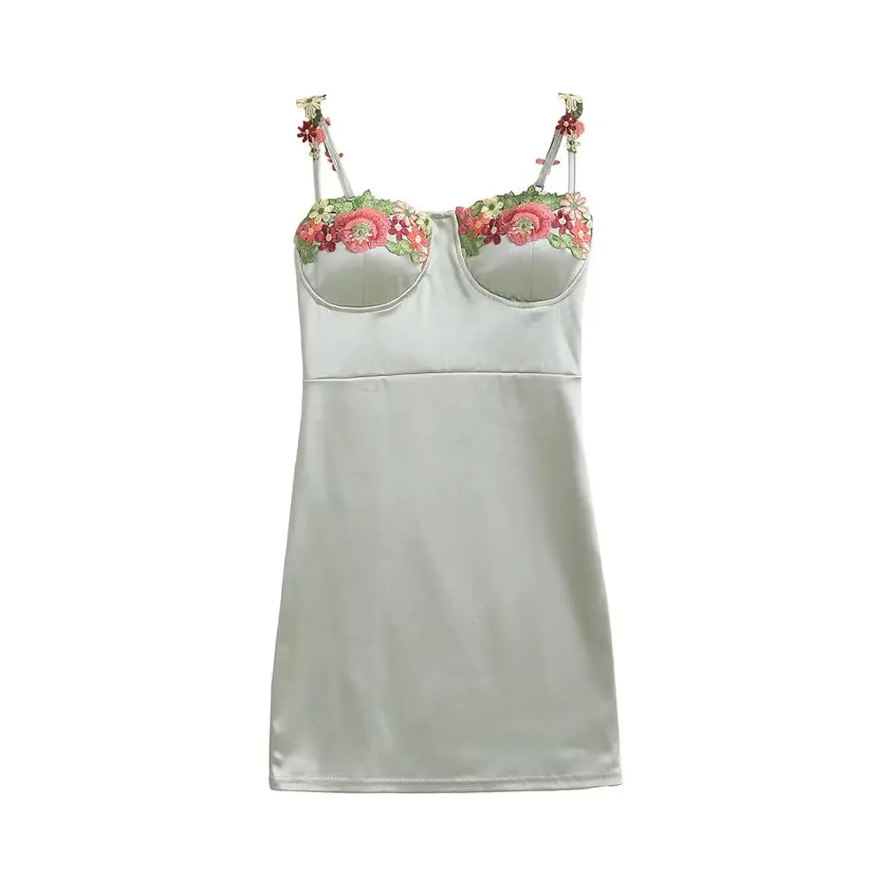 Rok Satin Vintage Musim Panas Wanita dengan Bordir Bunga Pure Desire, Model Strapl ort, Pinggang Ramping, dan Efek Meniruskan Tubuh