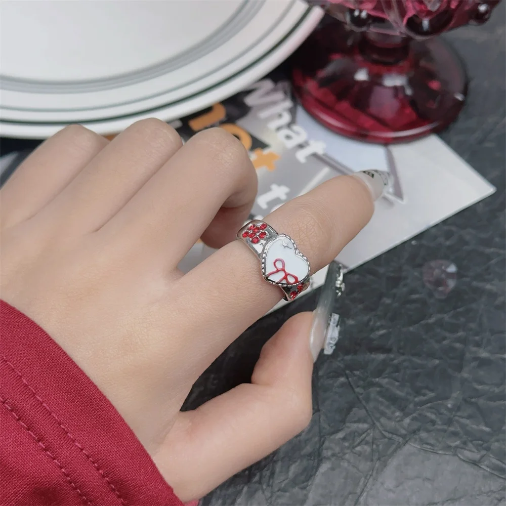 Retro-Herz-Schleifenring mit offenem Ende für Damen, süßer, cooler, scharfer Ring im „Spicy Girl“-Stil, einzigartiges Design, vielseitig kombinierbares Accessoire, Geschenk. – Detail 3