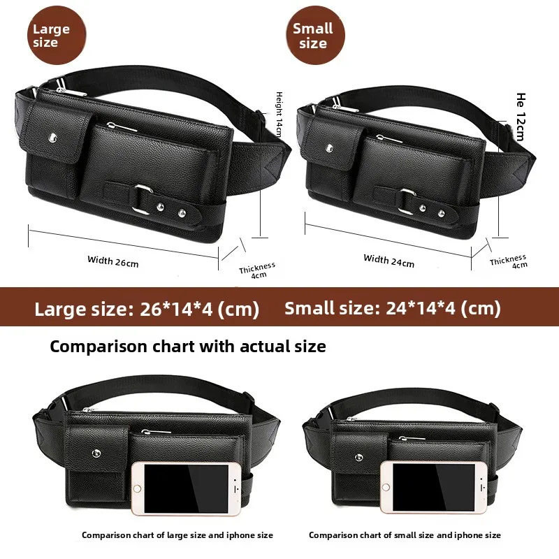 Men's multi-pocket crossbody bag, business waterproof waist bag, multi-layer single-shoulder PU leather men's bag
