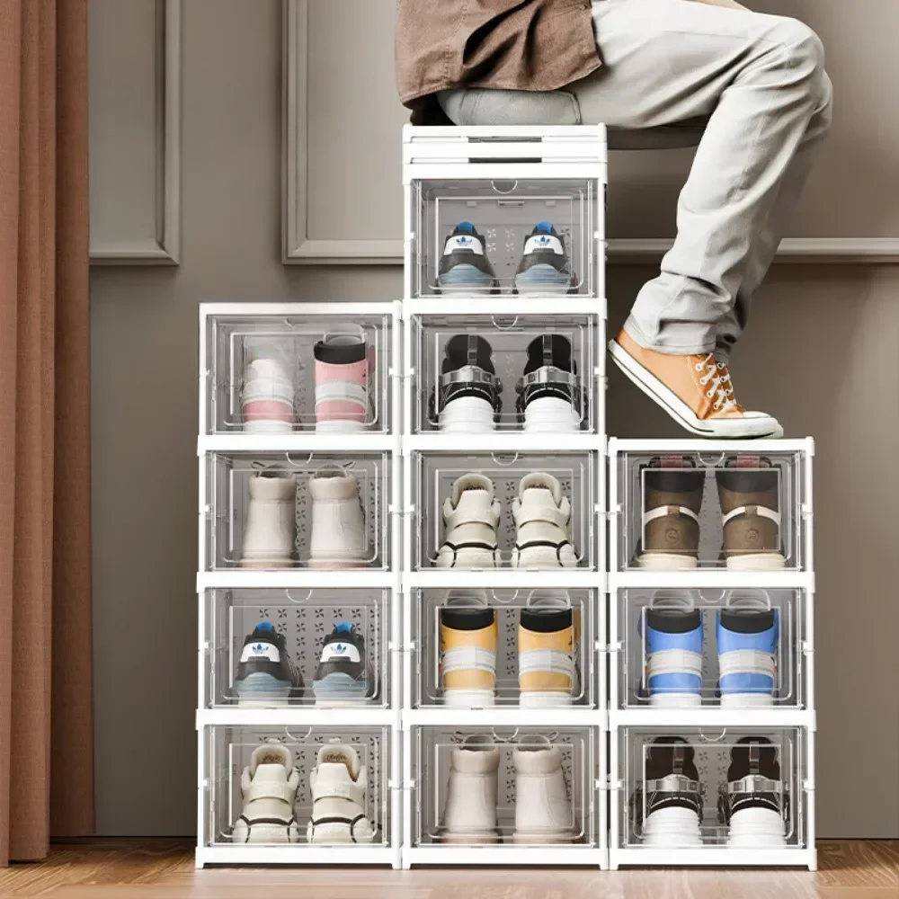Nice Foldable Shoe Rack Organizer Dustproof Multi Layers Installation Free Shoe Box Sneaker Storage Racks Integrated Shoes Cabin