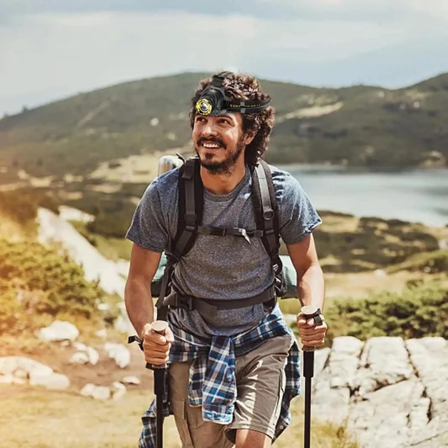 Hot LED Headlamp with 2 USB Cable Flashlight Camping, Cycling Search Light Rechargeable Headlight 90° Adjustable Head Strap Lamp