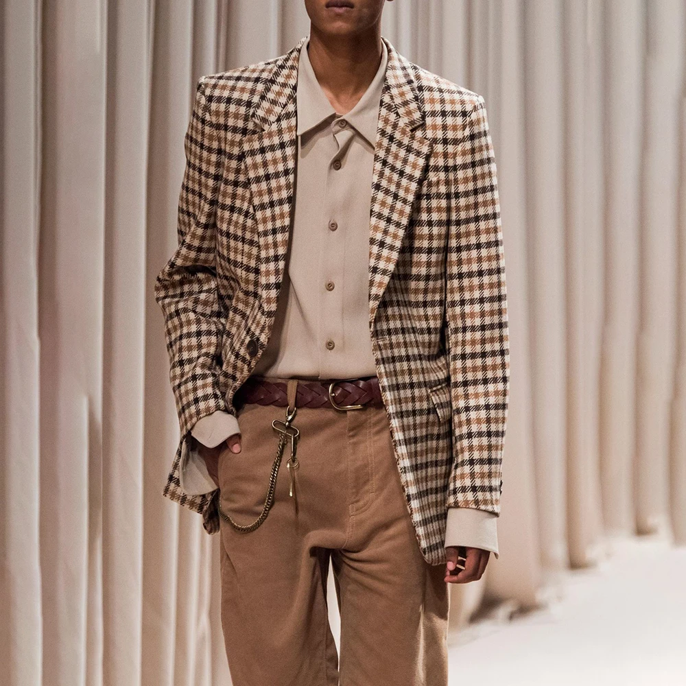 

Elegant Men's Suits 2 Piece Pants Set Casual Checkered Blazer+Trousers Daily Office Business Costume Evening Party Banquet Wear