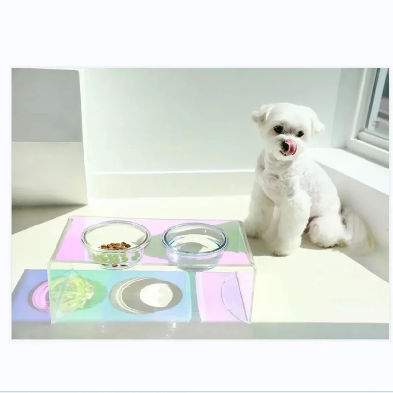 

Acrylic Pet Bowls Neck Care Dog Food Bowl Laser Table Double Bowls Colorful Small Dog Cat Feeder Puppy Chihuahua Pet Supplies