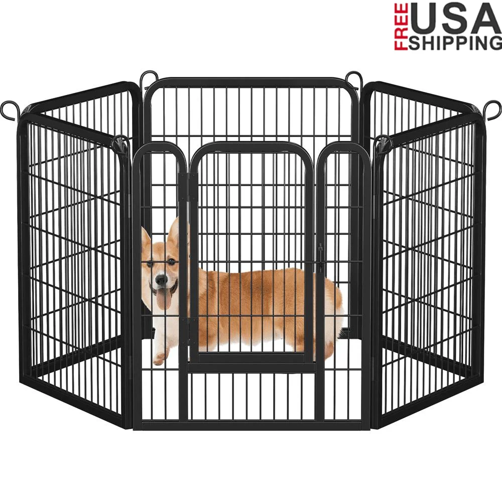 

Heavy Duty Dog Playpen with Door 6 Panels Indoor Outdoor Pet Barrier Secure Enclosure Easy Setup Portable Exercise Fence