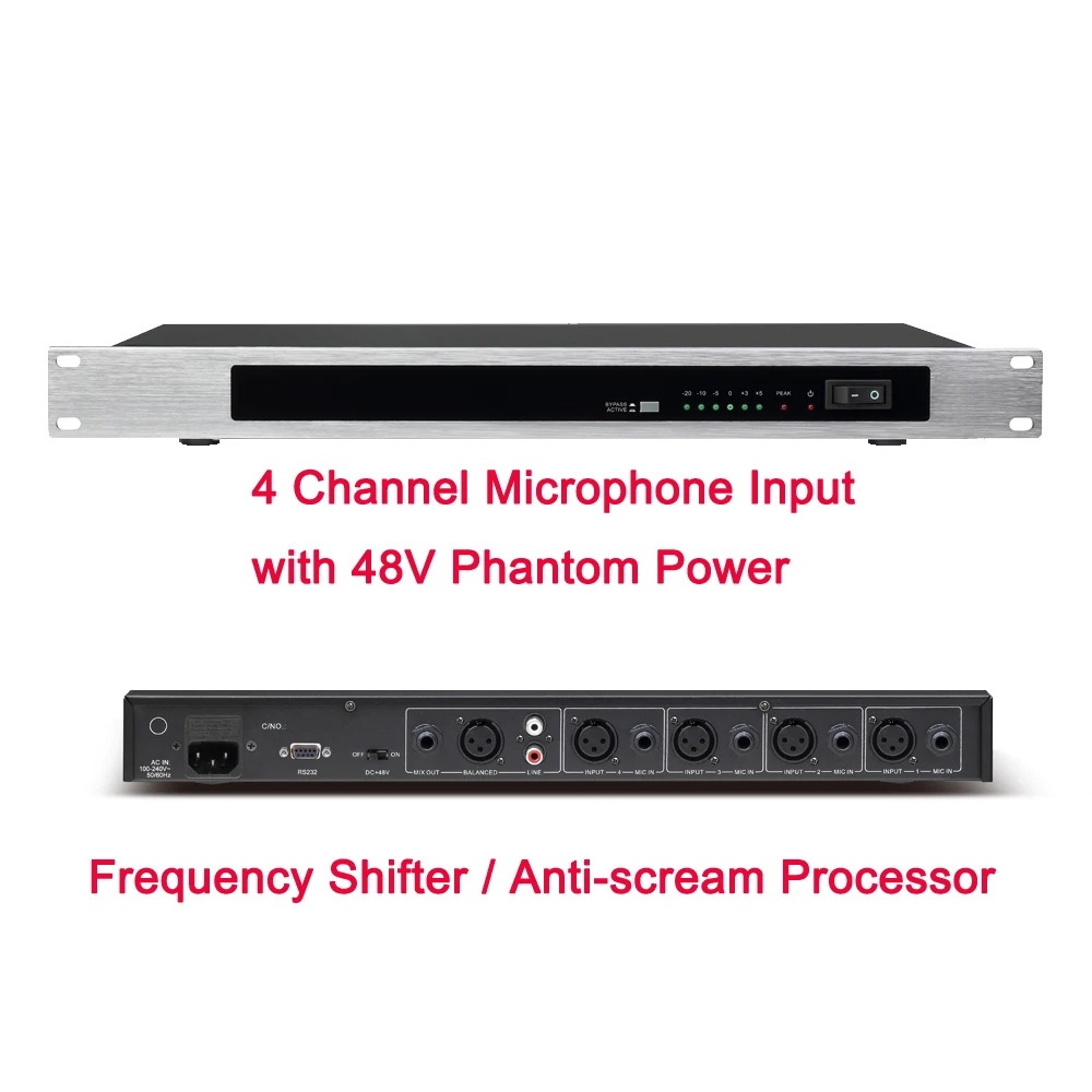 Micwl 4-Kanal-Digitalfrequenzschieber Anti-Scream-Prozessor Anti-Interferenz-Mixer Konferenz Meeting Rookm Stage Karaoke