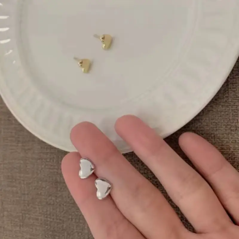 

Spring Small Cute Heart Stainless Steel Stud Earrings Golden Jewelry Accessory for Women Girls Gift