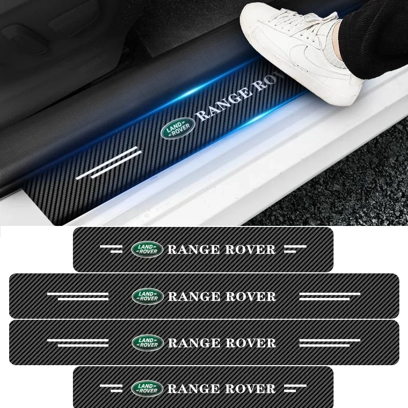 4pcs Car Carbon Fiber Door Sill Protection Sticker Car Accessories For Land Rover Range Rover Evoque Defender Discovery Freelan