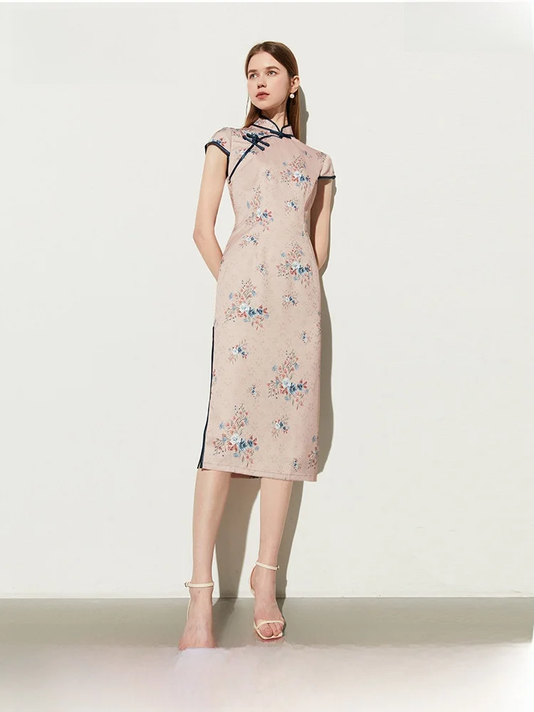 

Dplay Summer New Chinese Sle Slimming Daily Wear Modified Qipao Split Dr Traditional Ele ort Sve Floral Dr