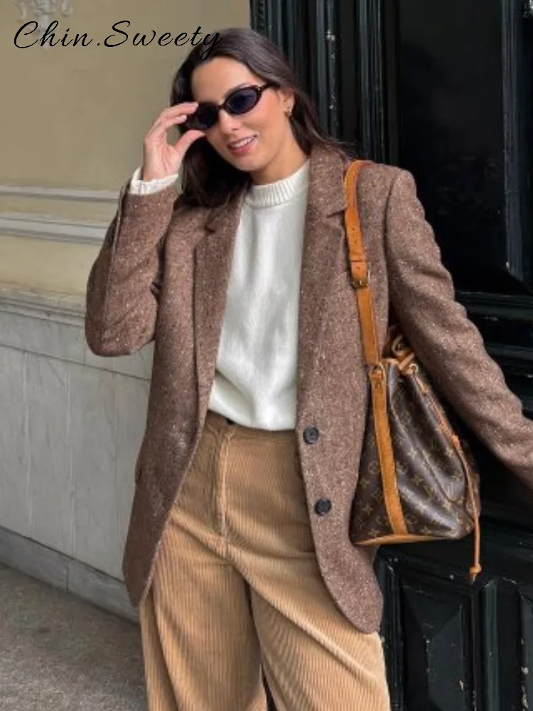 

Уличный золотой шелковый пиджак, женский пиджак с лацканами и длинными рукавами, однобортный пиджак с подплечниками, осень-зима 2021, женская шикарная верхняя одежда