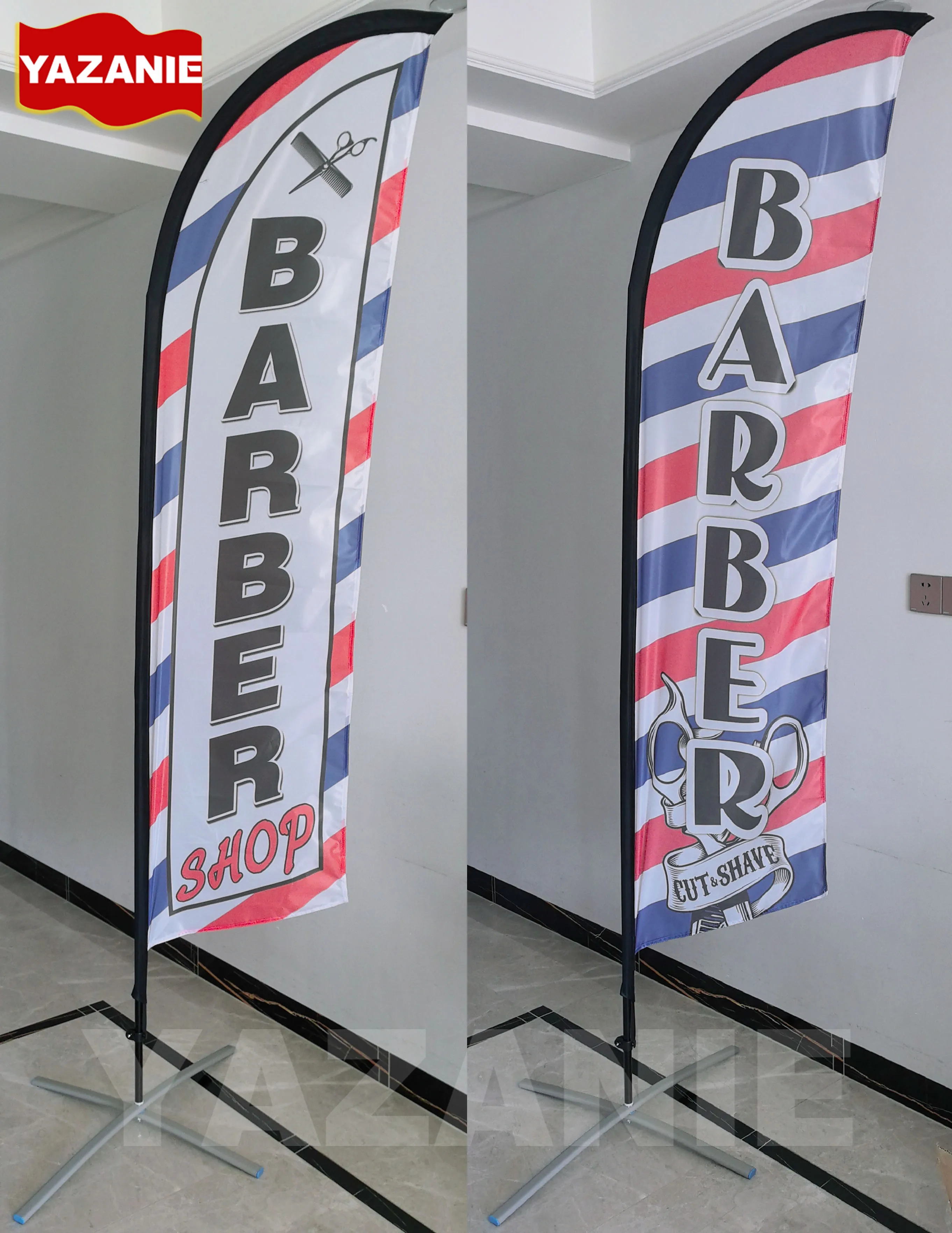 Barber Shop Windless Feather Banner Flag Single Double Sided Custom Swooper Beach Flag for Salon Haircut Advertising Outdoor