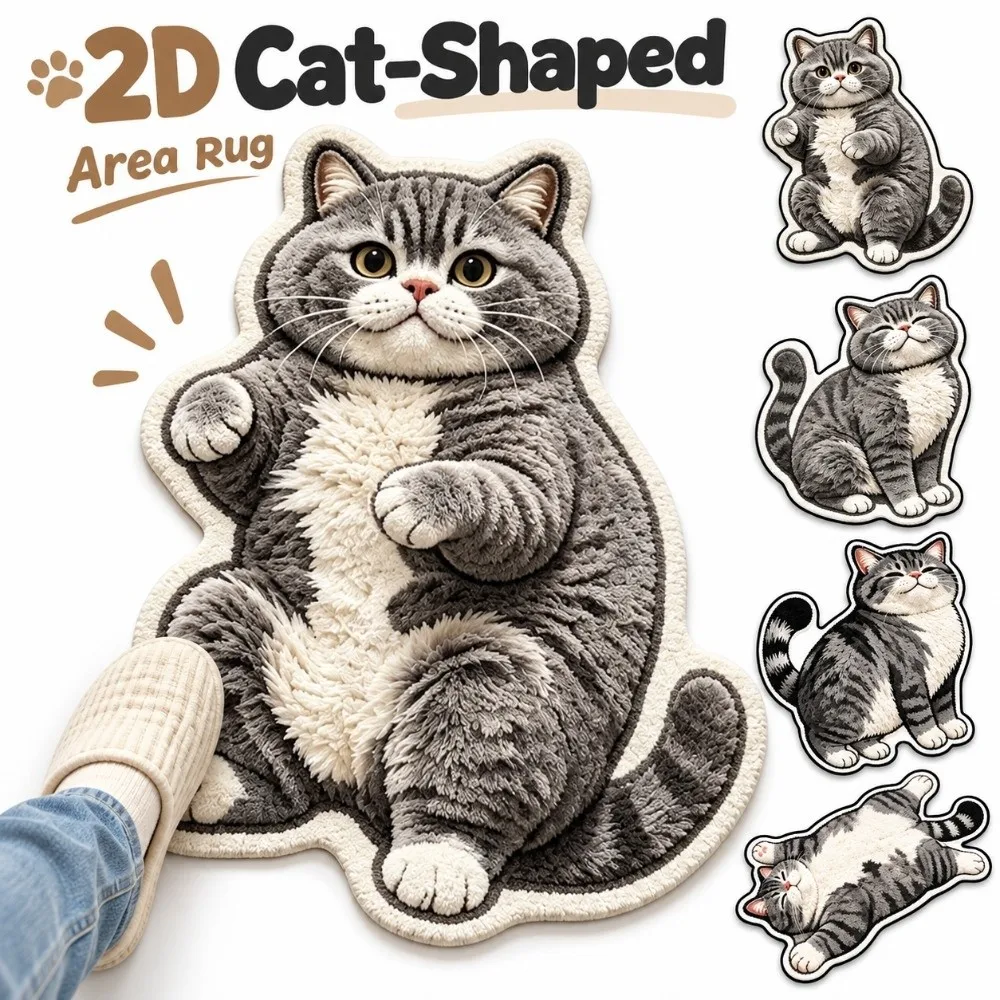 Soft 2D Cat-Shaped Area Rug Non-Slip Anti-fouling Home Decor Carpet Easy to Clean Cartoon Carpet Bedrooms