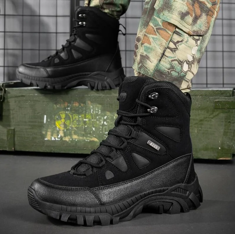 Men's Spring Autumn Hunting Boots Outdoor Waterproof Anti-slip Color-blocking Boots Men Hiking Shoes