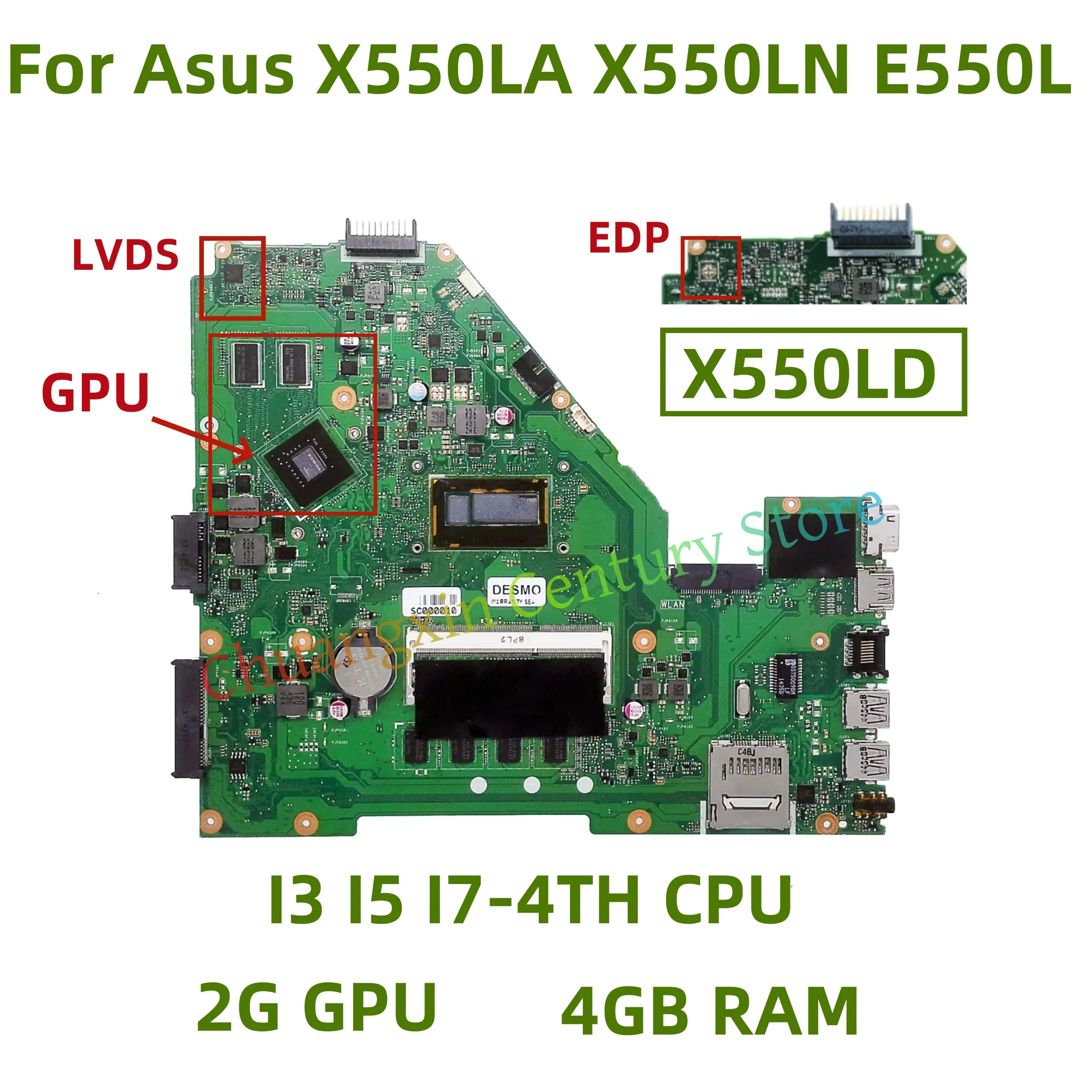 X550LD motherboard for Asus X550LA X550LN E550L Pro550L A550L F550L P550L K550L laptop with I3 I5 I7-4TH CPU 2GB GPU 4GB RAM