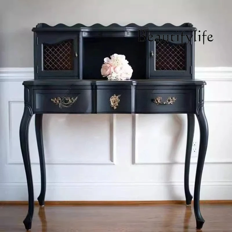 

Neoclassical solid wood black dressing table French log simple modern multi-functional storage fashion