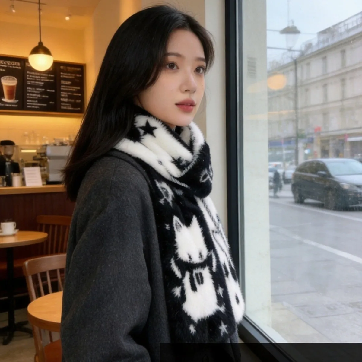 Autumn Winter Jacquard Knit Scarf Warm Soft Sweet Cute Cat Print Thick Versatile Neckwarmer Wholesale Luxury Brand Scarf Wrap