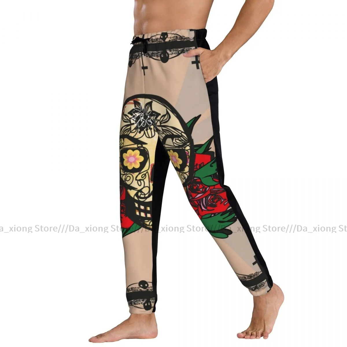 Pantalones de correr informales para hombre, calaveras de azúcar con rosa mística mexicana romántica, pantalones de gimnasio para Fitness, pantalones de chándal para exteriores